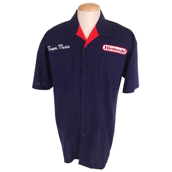 Vintage 2002 Nintendo Super Mario Logo Graphic SS Shirt Size L Mens Embroidered - Picture 1 of 10